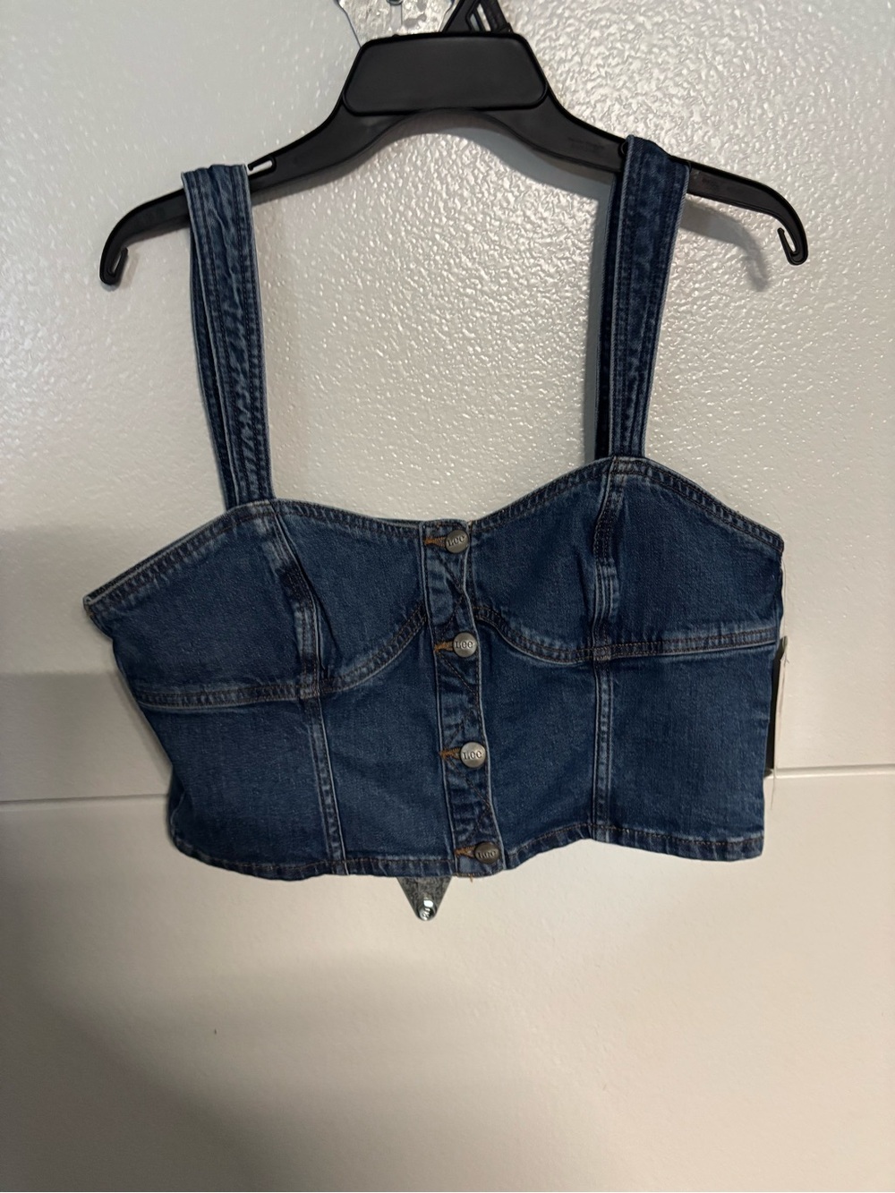 Lee Dark Blue Denim Crop Button Tank